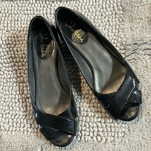 Cole Haan peep toe flat in black patent leather